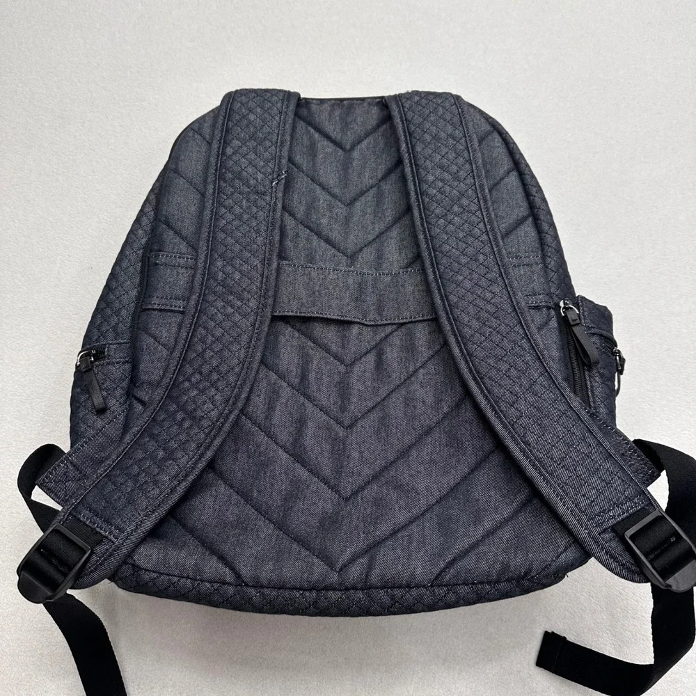 Vera Bradley Campus Navy Quilted Denim Backpack Floral Lining Travel Bag Floral